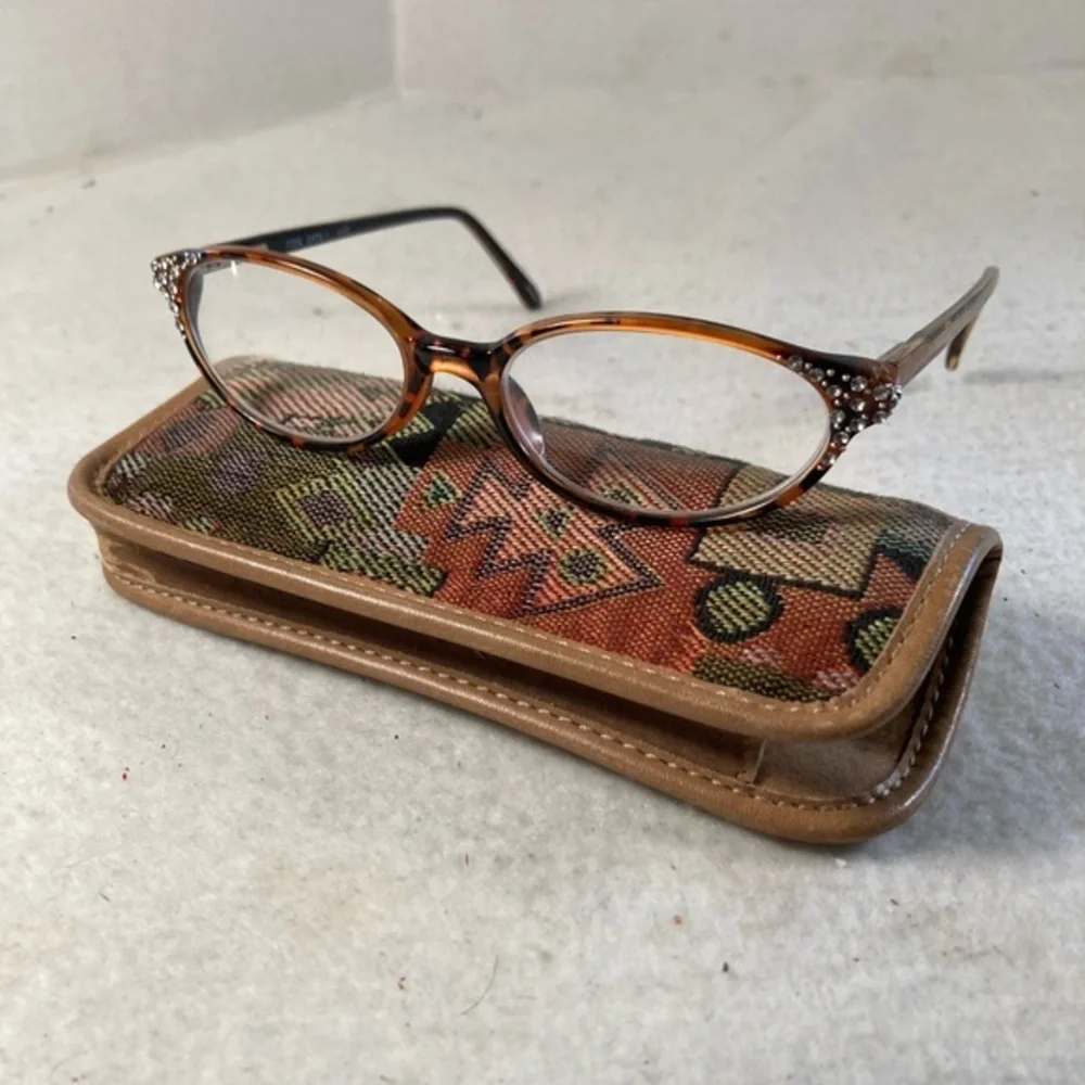 Cool Cat 1 Women’s Cat Eye Handmade Bling Glasses Rhinestone Tortoise Print